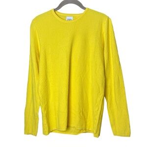 Zara Womens Waffle Knit Long Sleeve Top Crew Neck Large Yellow Textured Basics